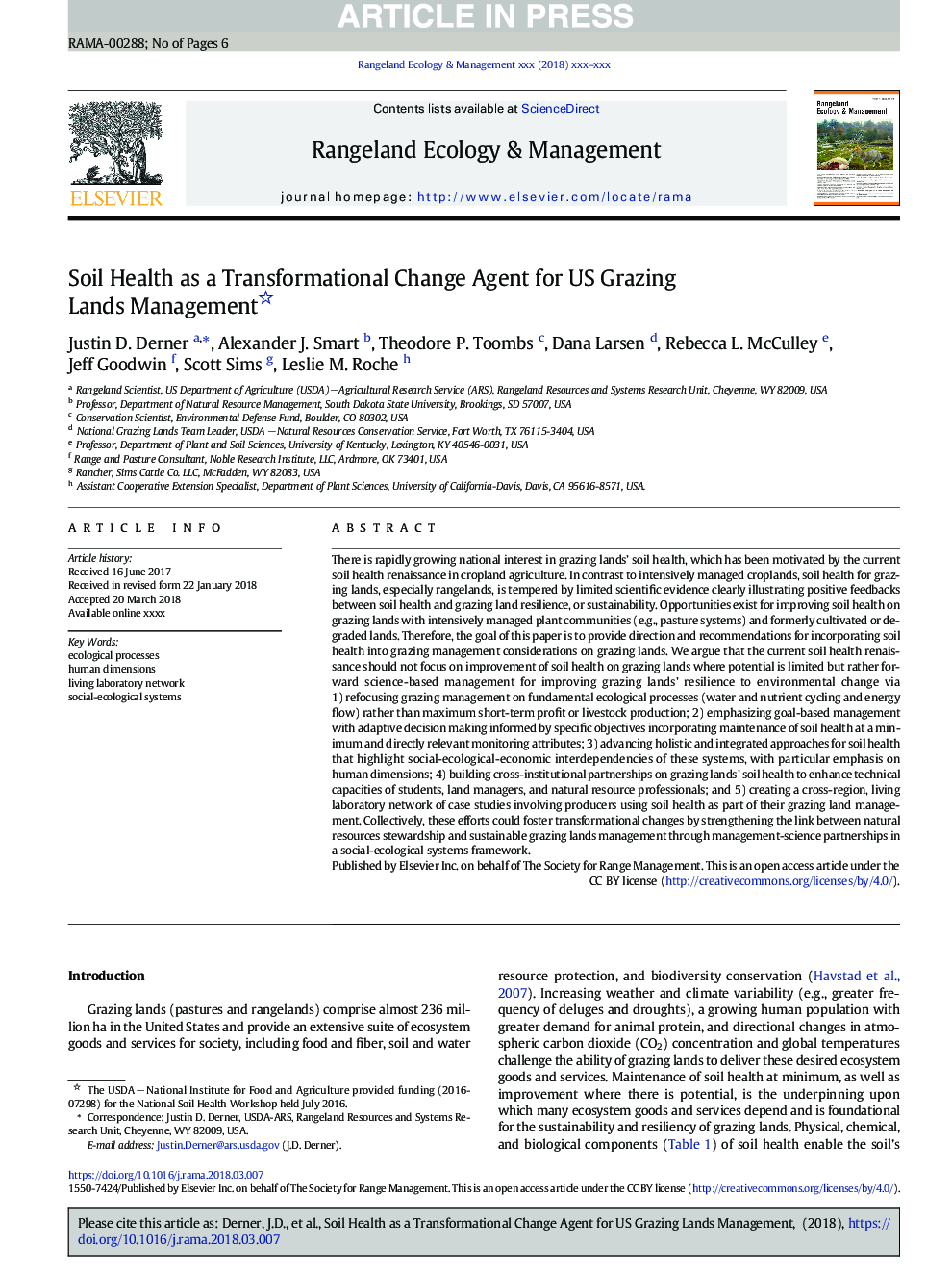 Soil Health as a Transformational Change Agent for US Grazing Lands Management