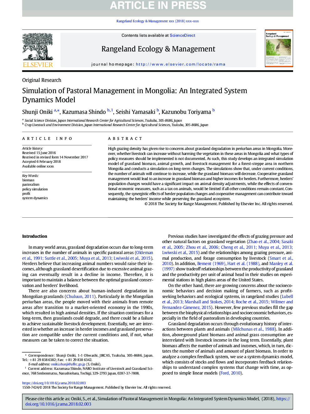 Simulation of Pastoral Management in Mongolia: An Integrated System Dynamics Model