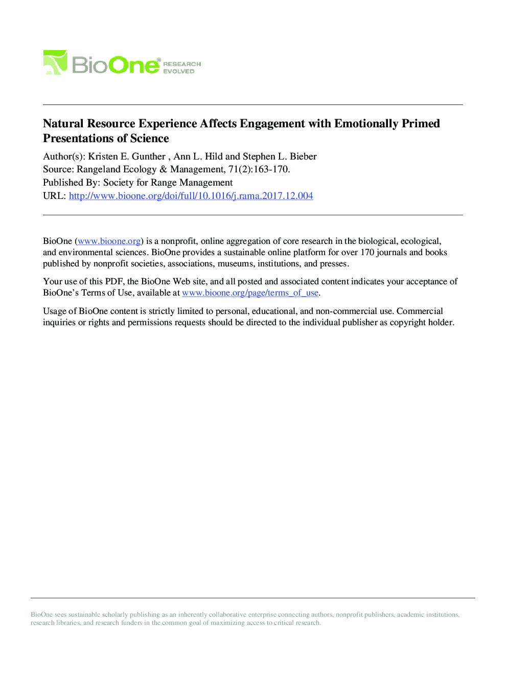 Natural Resource Experience Affects Engagement with Emotionally Primed Presentations of Science