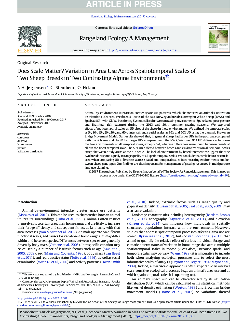 Does Scale Matter? Variation in Area Use Across Spatiotemporal Scales of Two Sheep Breeds in Two Contrasting Alpine Environments