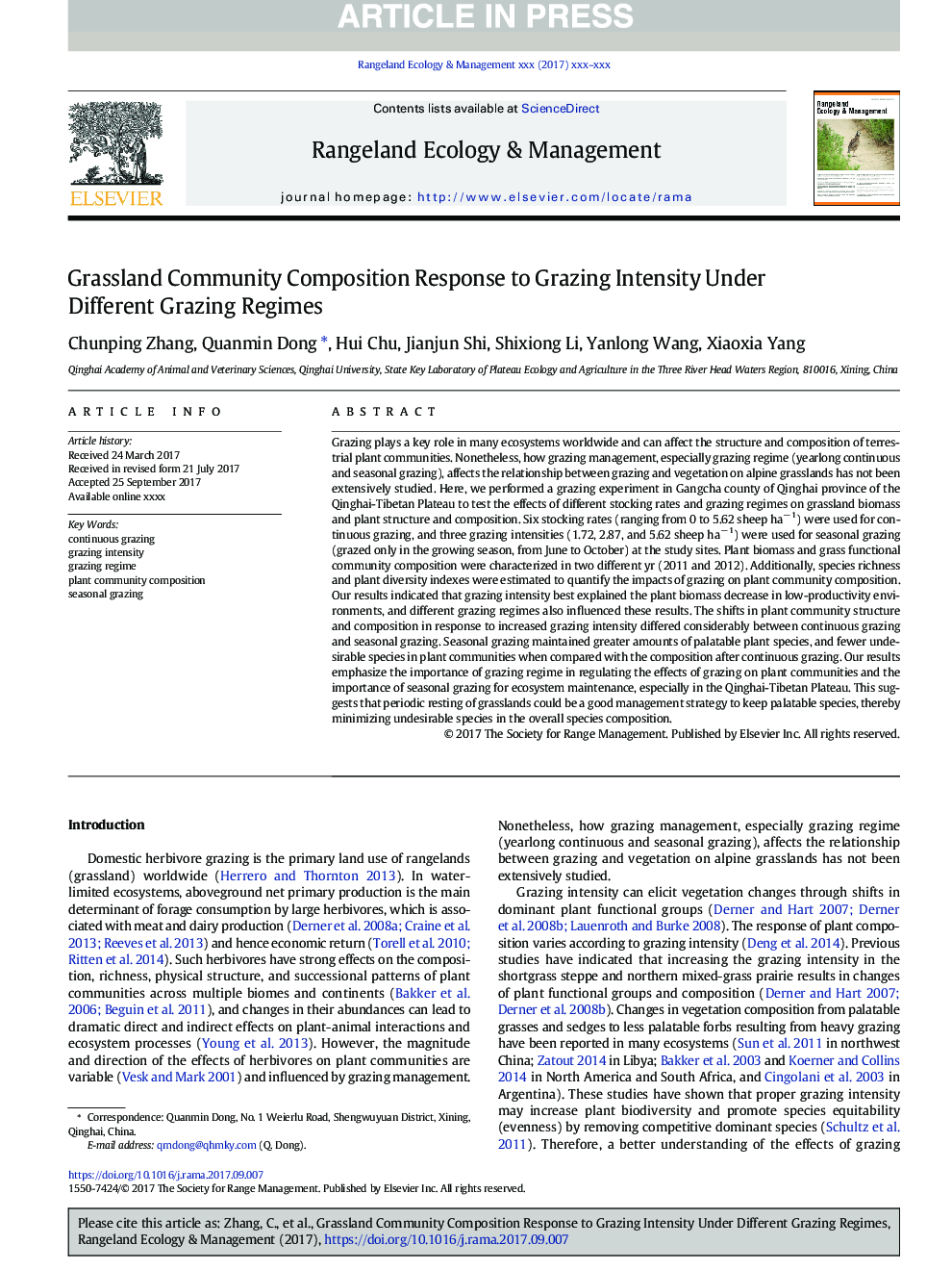 Grassland Community Composition Response to Grazing Intensity Under Different Grazing Regimes