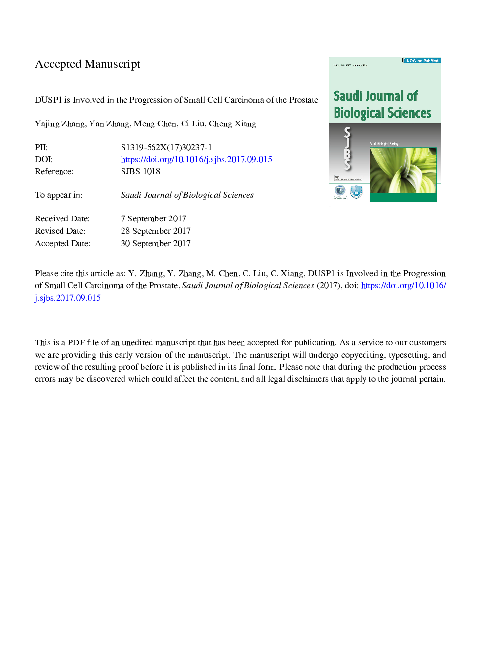 DUSP1 is involved in the progression of small cell carcinoma of the prostate