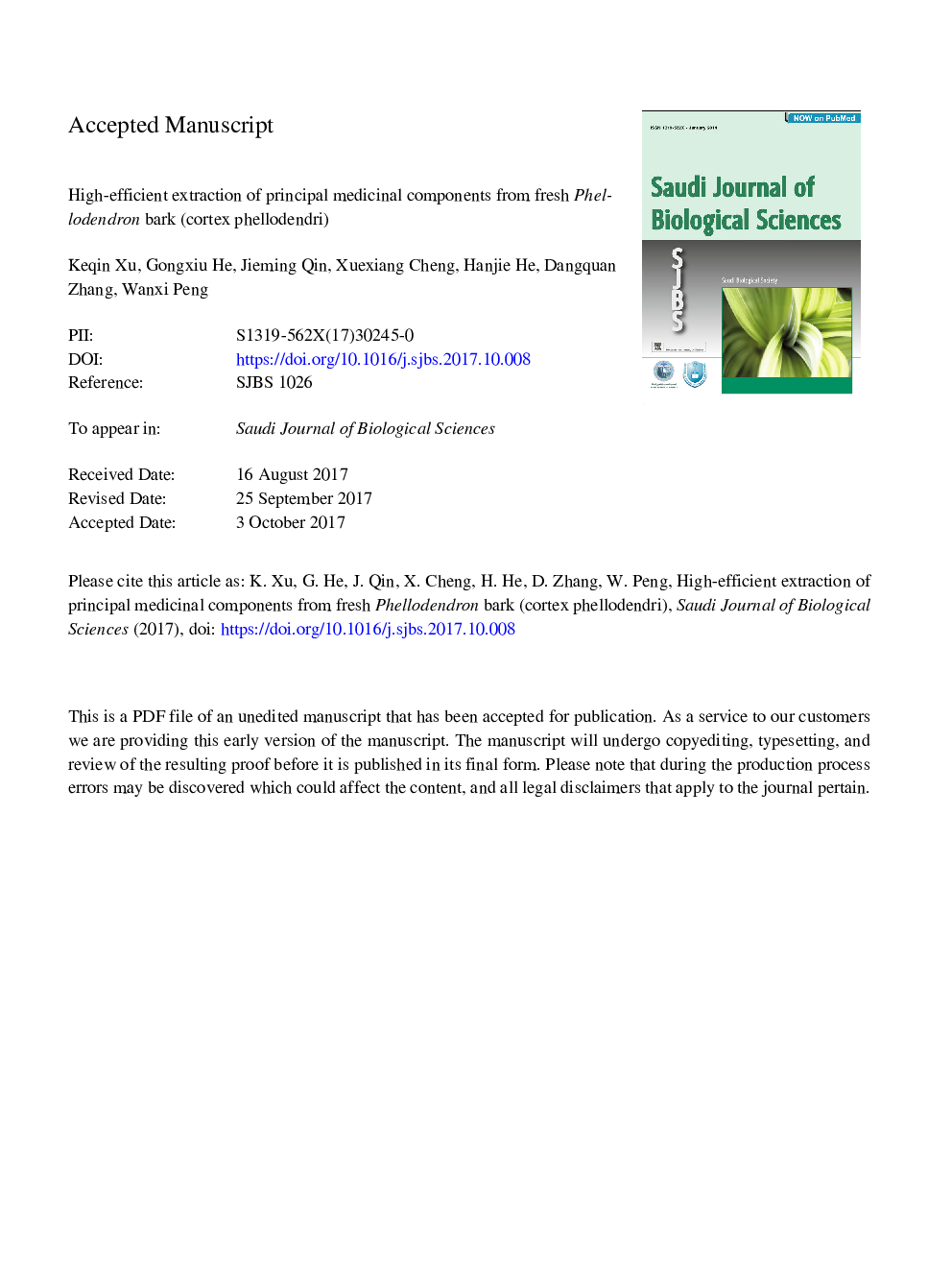 High-efficient extraction of principal medicinal components from fresh Phellodendron bark (cortex phellodendri)
