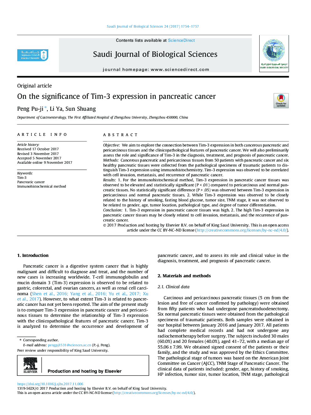 On the significance of Tim-3 expression in pancreatic cancer