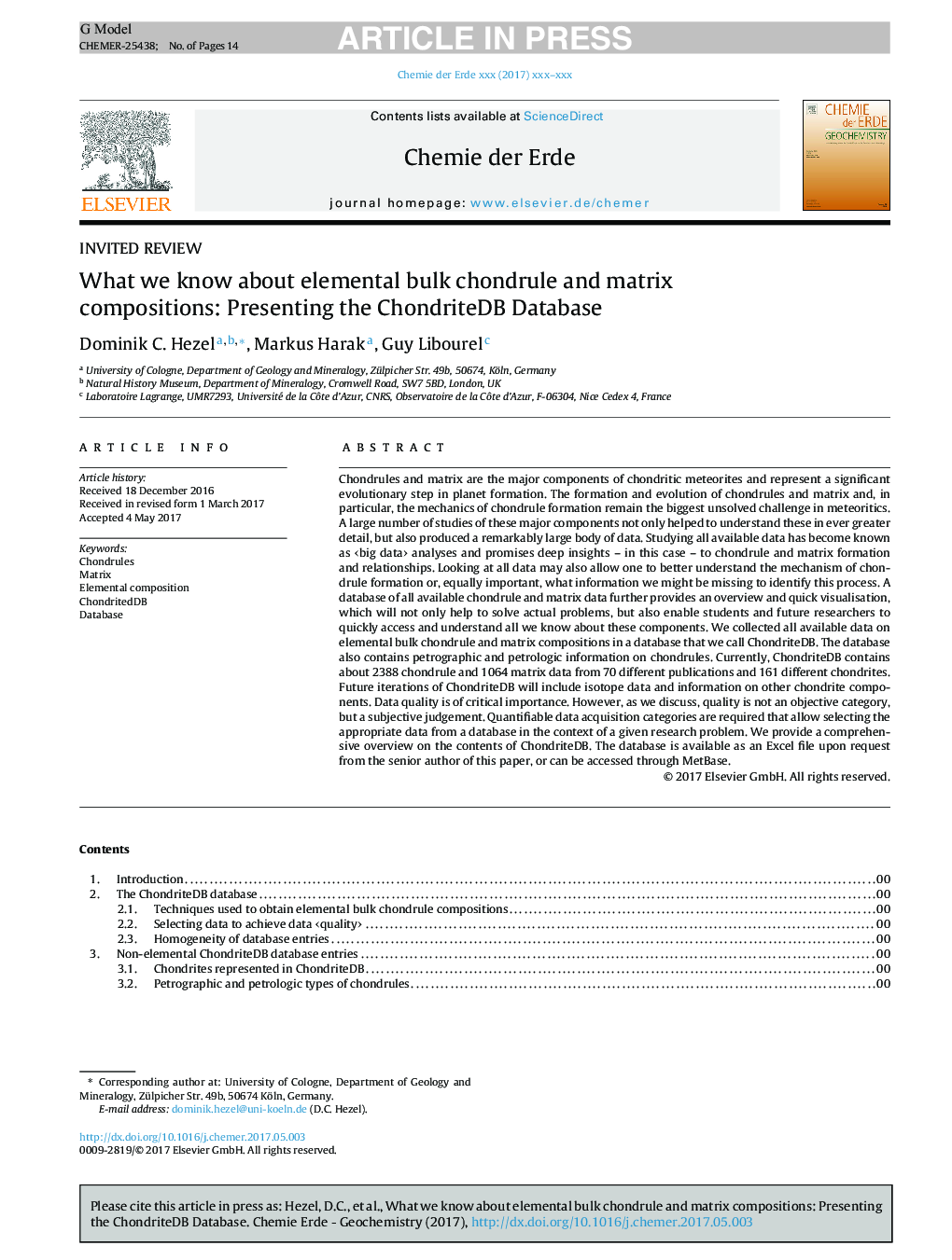 What we know about elemental bulk chondrule and matrix compositions: Presenting the ChondriteDB Database