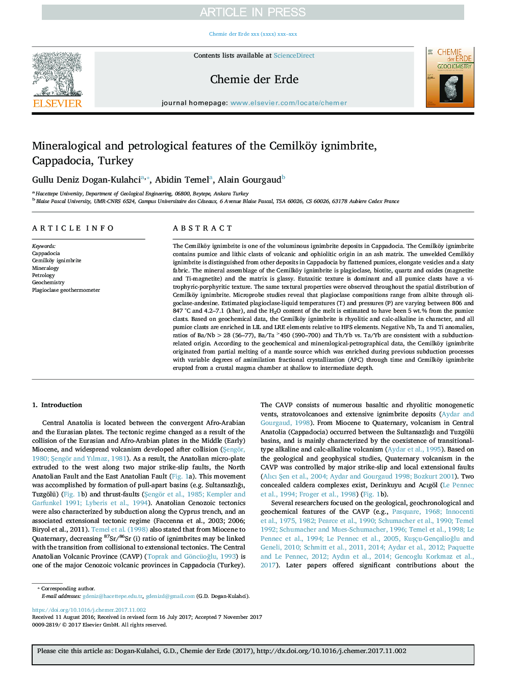 Mineralogical and petrological features of the Cemilköy ignimbrite, Cappadocia, Turkey