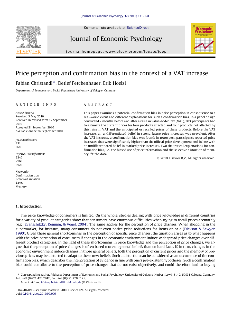 Price perception and confirmation bias in the context of a VAT increase