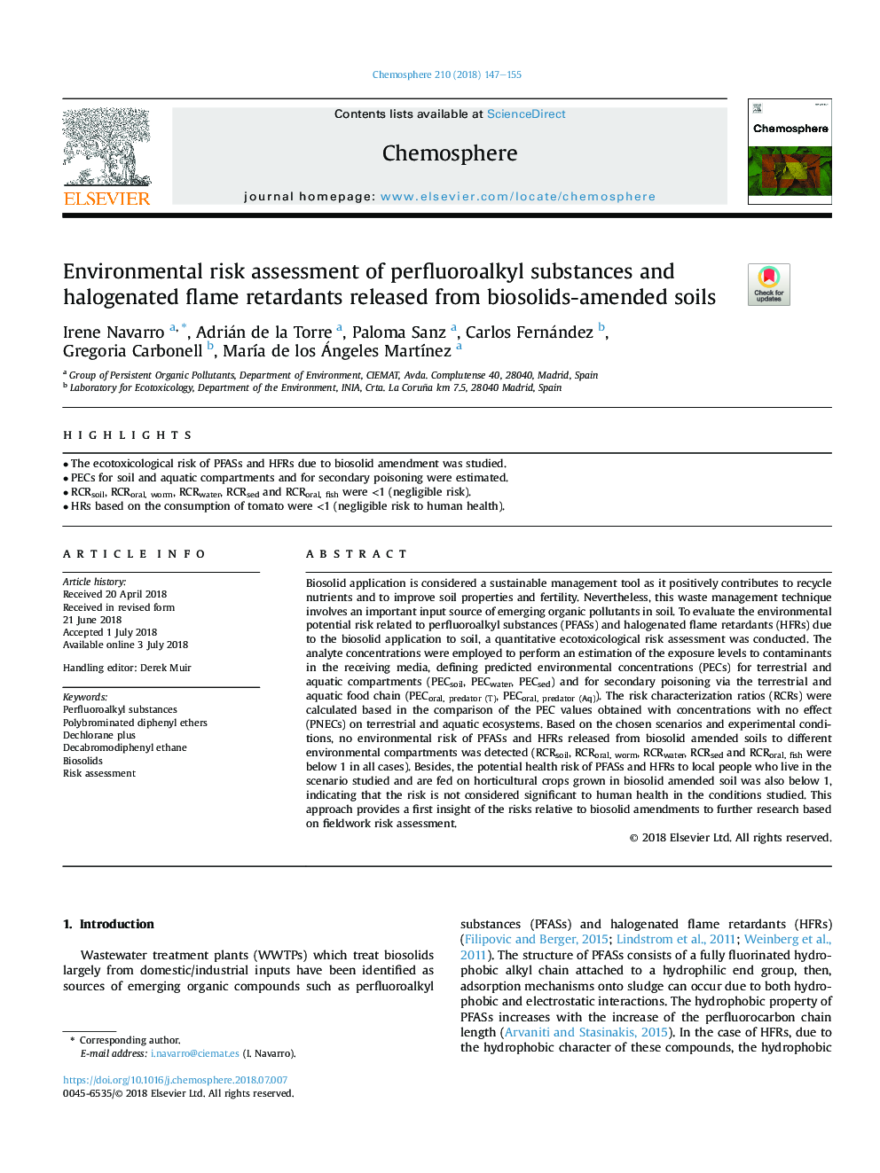 Environmental risk assessment of perfluoroalkyl substances and halogenated flame retardants released from biosolids-amended soils