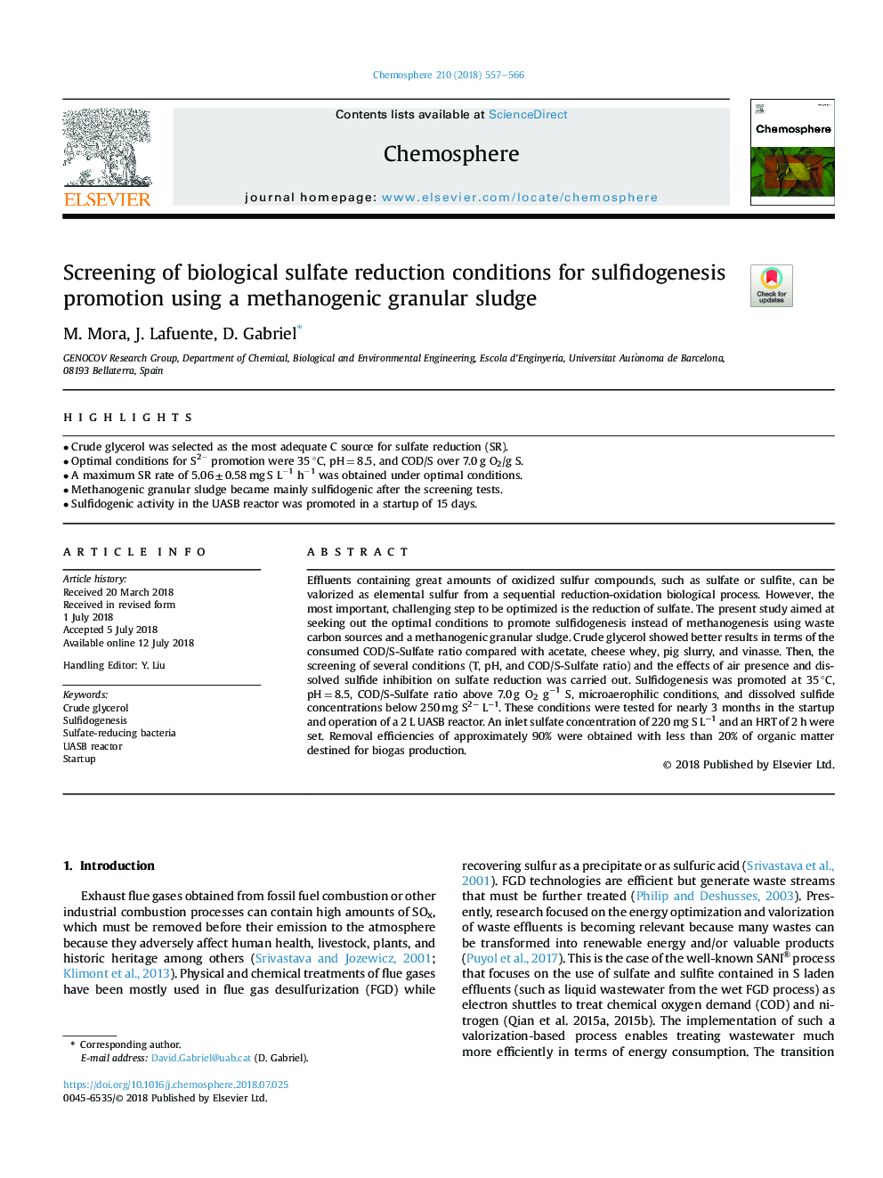 غربالگری شرایط کاهش سولفات بیولوژیکی برای ارتقاء سولفیدوژنز با استفاده از لجن گرانول متانوژنیک 