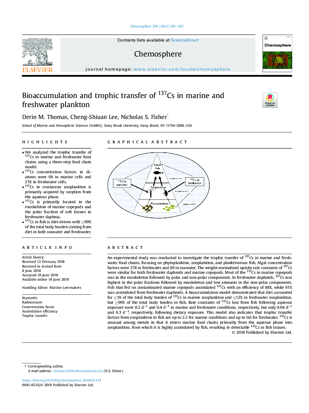 Bioaccumulation and trophic transfer of 137Cs in marine and freshwater plankton