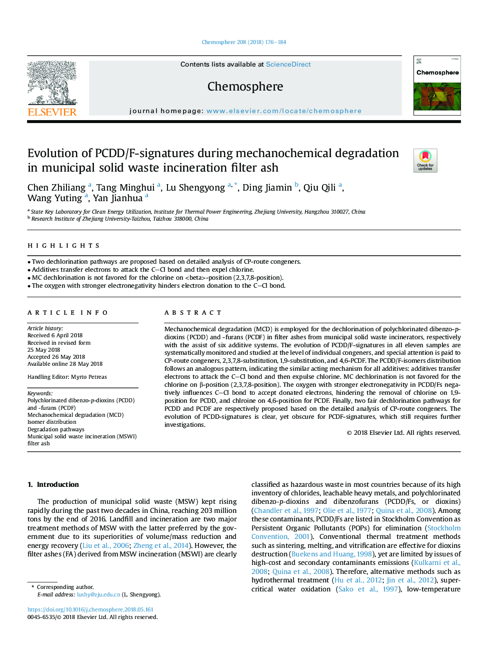 Evolution of PCDD/F-signatures during mechanochemical degradation in municipal solid waste incineration filter ash