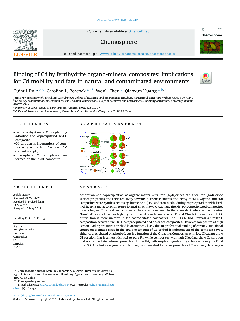 اتصال سی دی توسط کامپوزیت های ارگانیک فریم هیدرتی معدنی: پیامدهای تحرک سیال و سرنوشت در محیط طبیعی و آلوده 