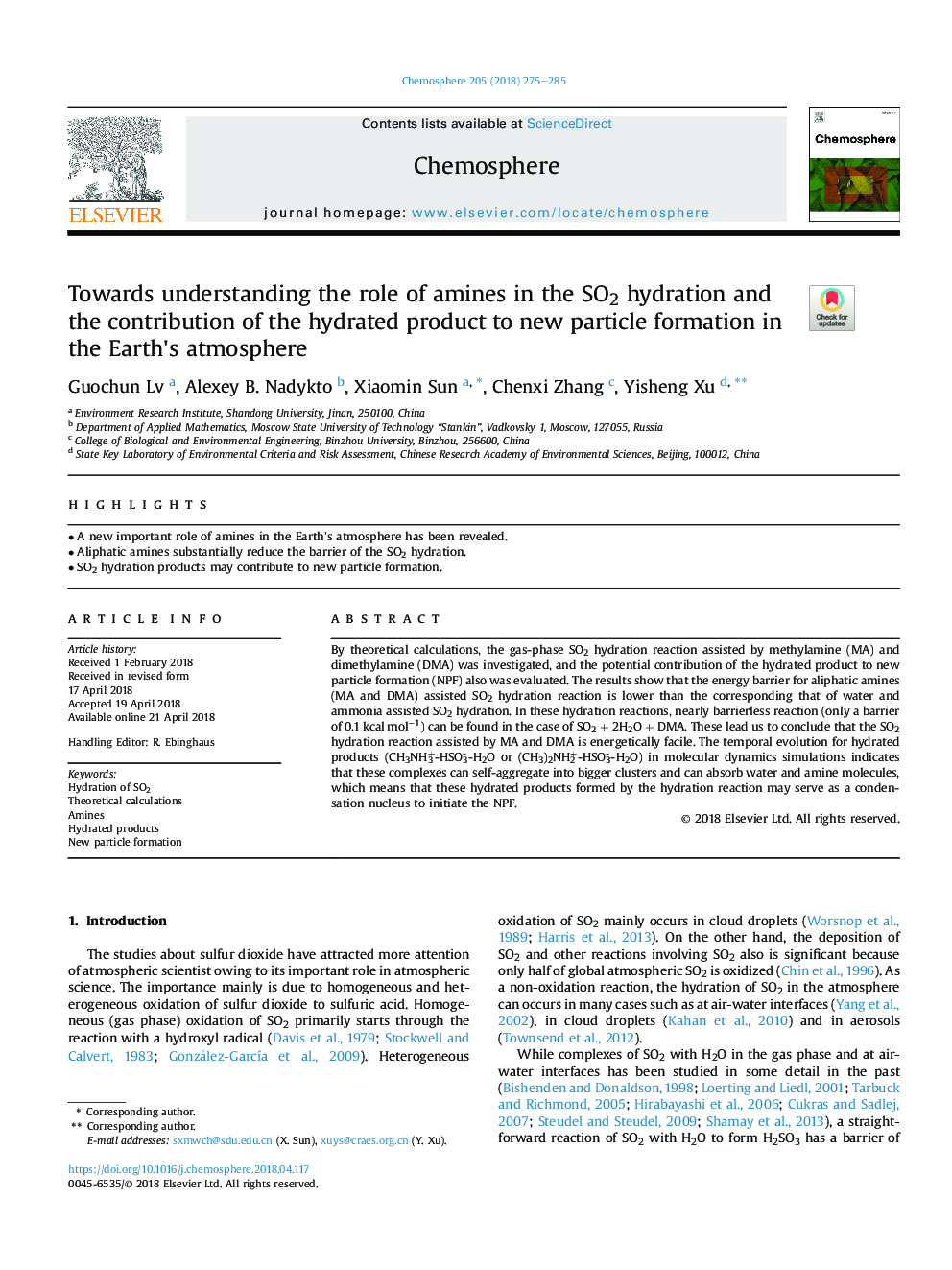 Towards understanding the role of amines in the SO2 hydration and the contribution of the hydrated product to new particle formation in the Earth's atmosphere