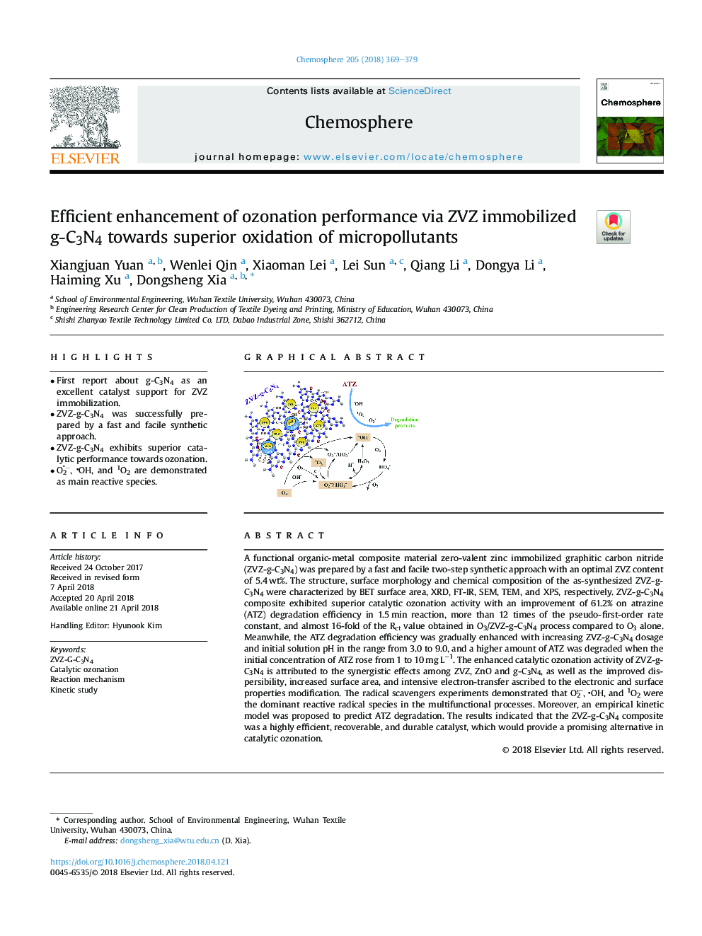 Efficient enhancement of ozonation performance via ZVZ immobilized g-C3N4 towards superior oxidation of micropollutants