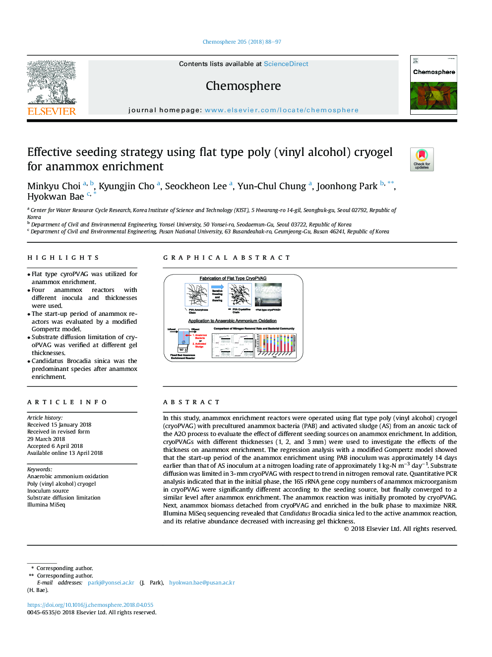 Effective seeding strategy using flat type poly (vinyl alcohol) cryogel for anammox enrichment