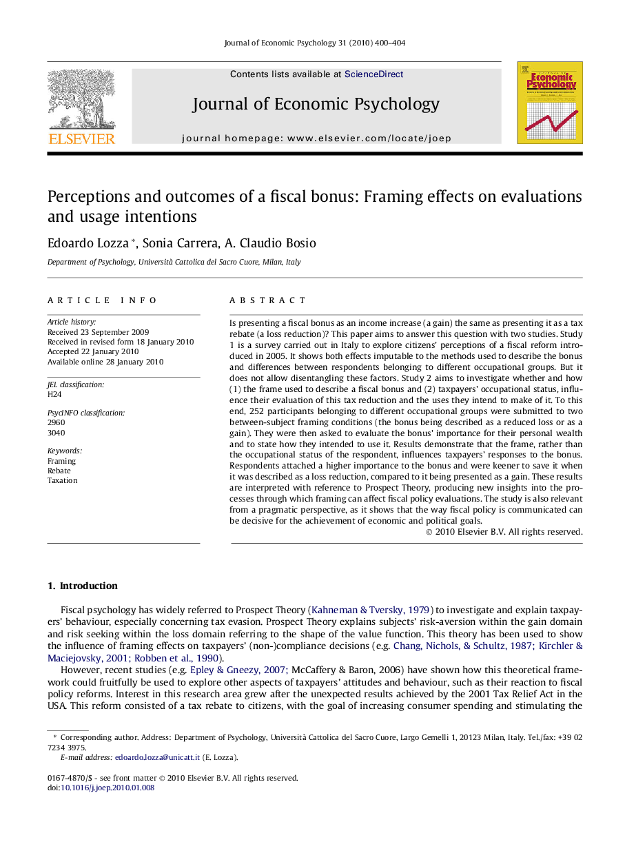 Perceptions and outcomes of a fiscal bonus: Framing effects on evaluations and usage intentions