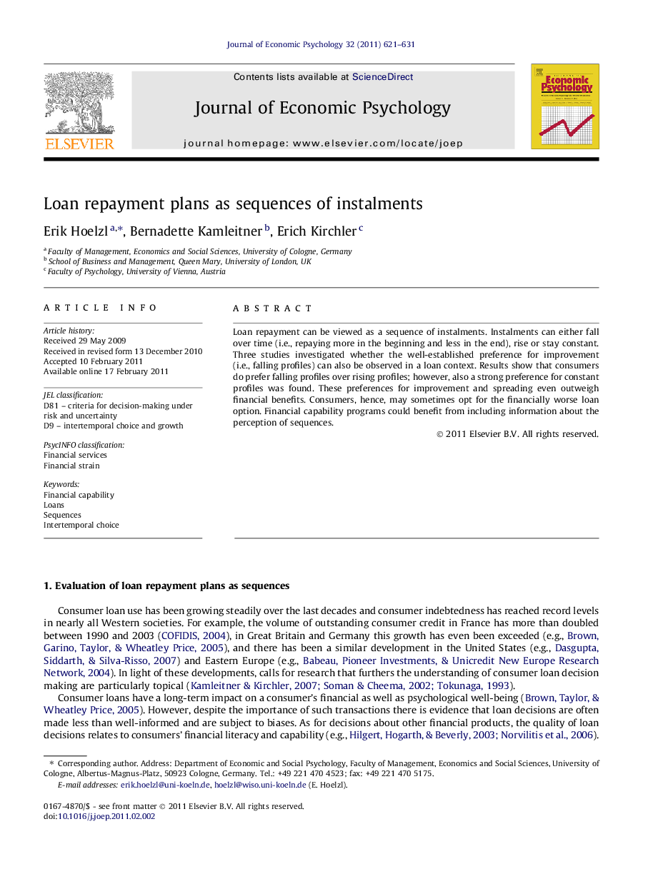 Loan repayment plans as sequences of instalments