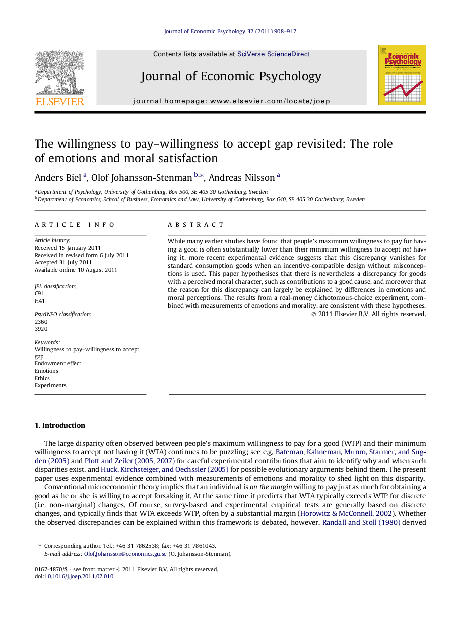 The willingness to pay–willingness to accept gap revisited: The role of emotions and moral satisfaction