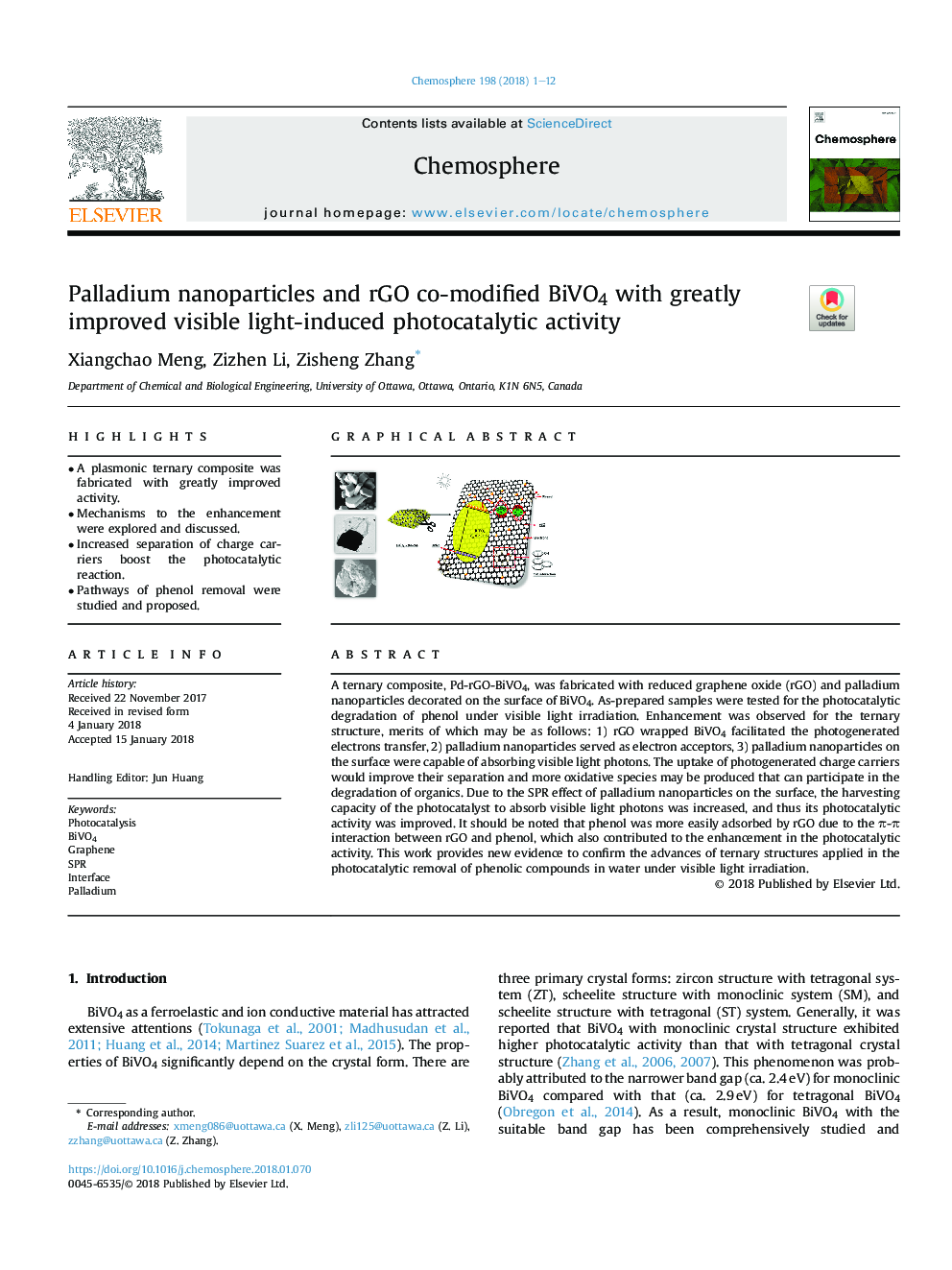 Palladium nanoparticles and rGO co-modified BiVO4 with greatly improved visible light-induced photocatalytic activity