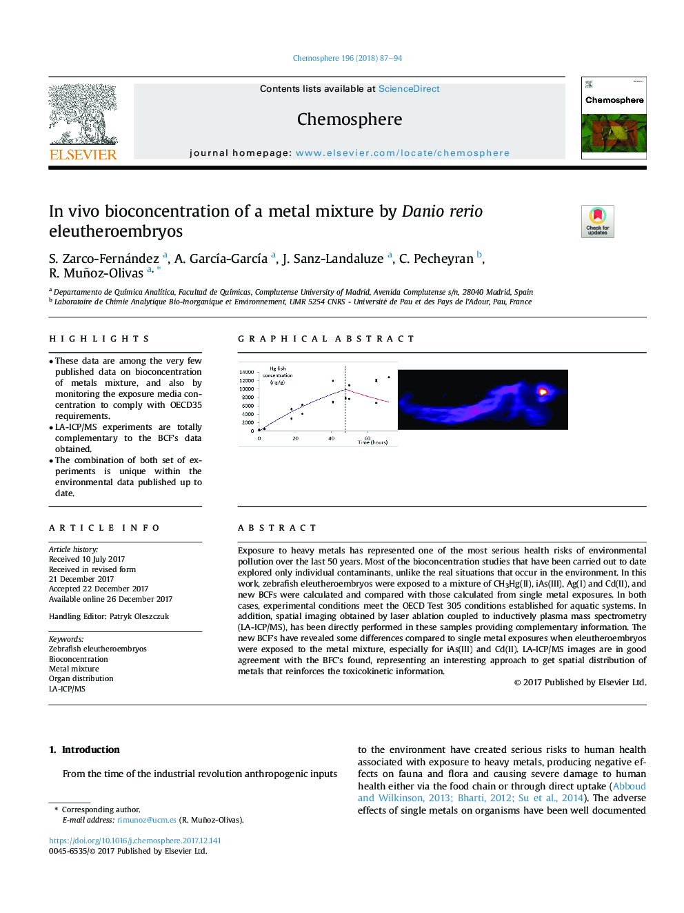 InÂ vivo bioconcentration of a metal mixture by Danio rerio eleutheroembryos