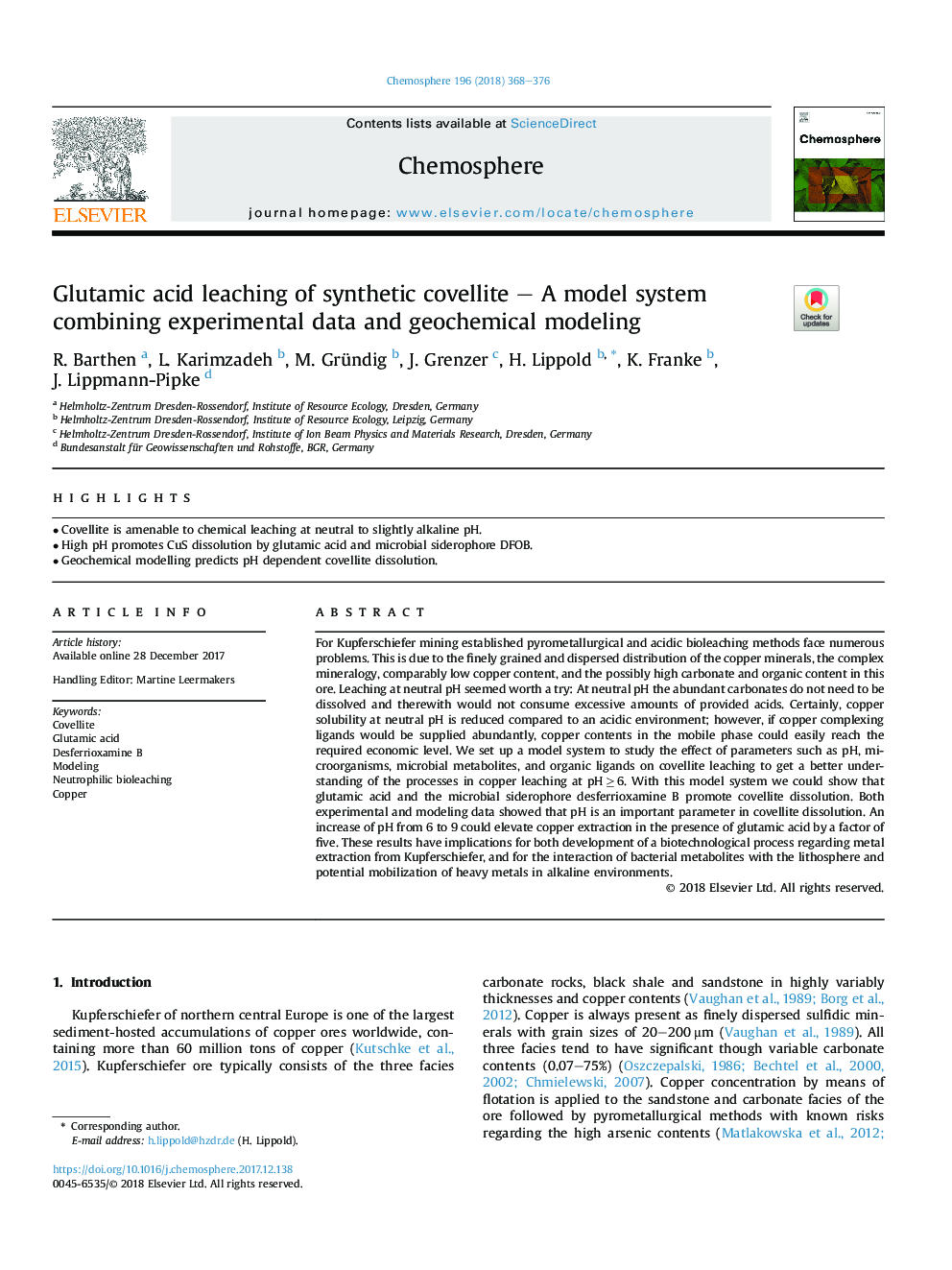 شستشوی گلوتامیک اسید کولیت سنتتیک - سیستم مدل ترکیبی داده های تجربی و مدل سازی ژئوشیمیایی 