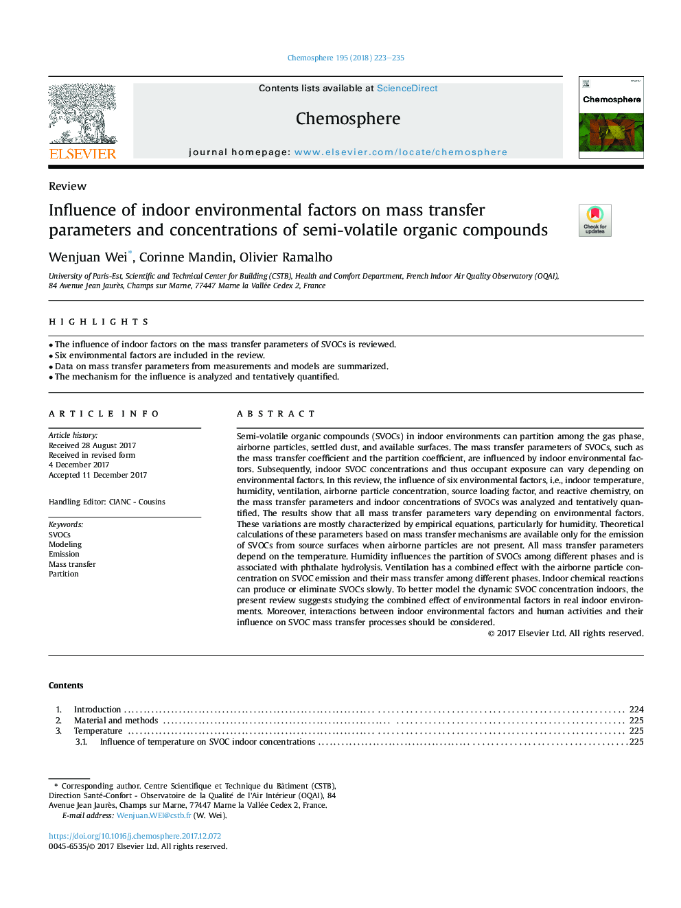 Influence of indoor environmental factors on mass transfer parameters and concentrations of semi-volatile organic compounds