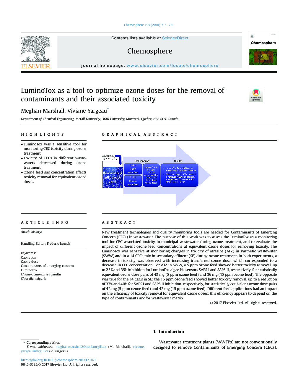 LuminoTox as a tool to optimize ozone doses for the removal of contaminants and their associated toxicity