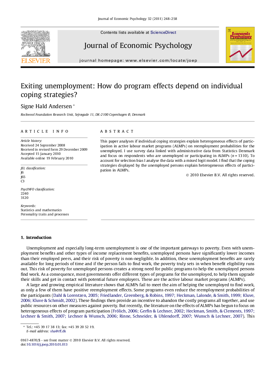 Exiting unemployment: How do program effects depend on individual coping strategies?