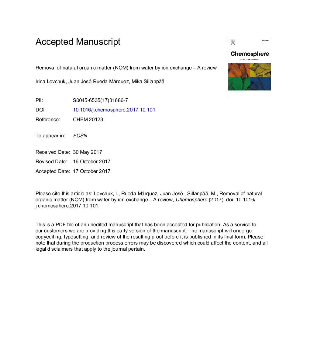 Removal of natural organic matter (NOM) from water by ion exchange - A review