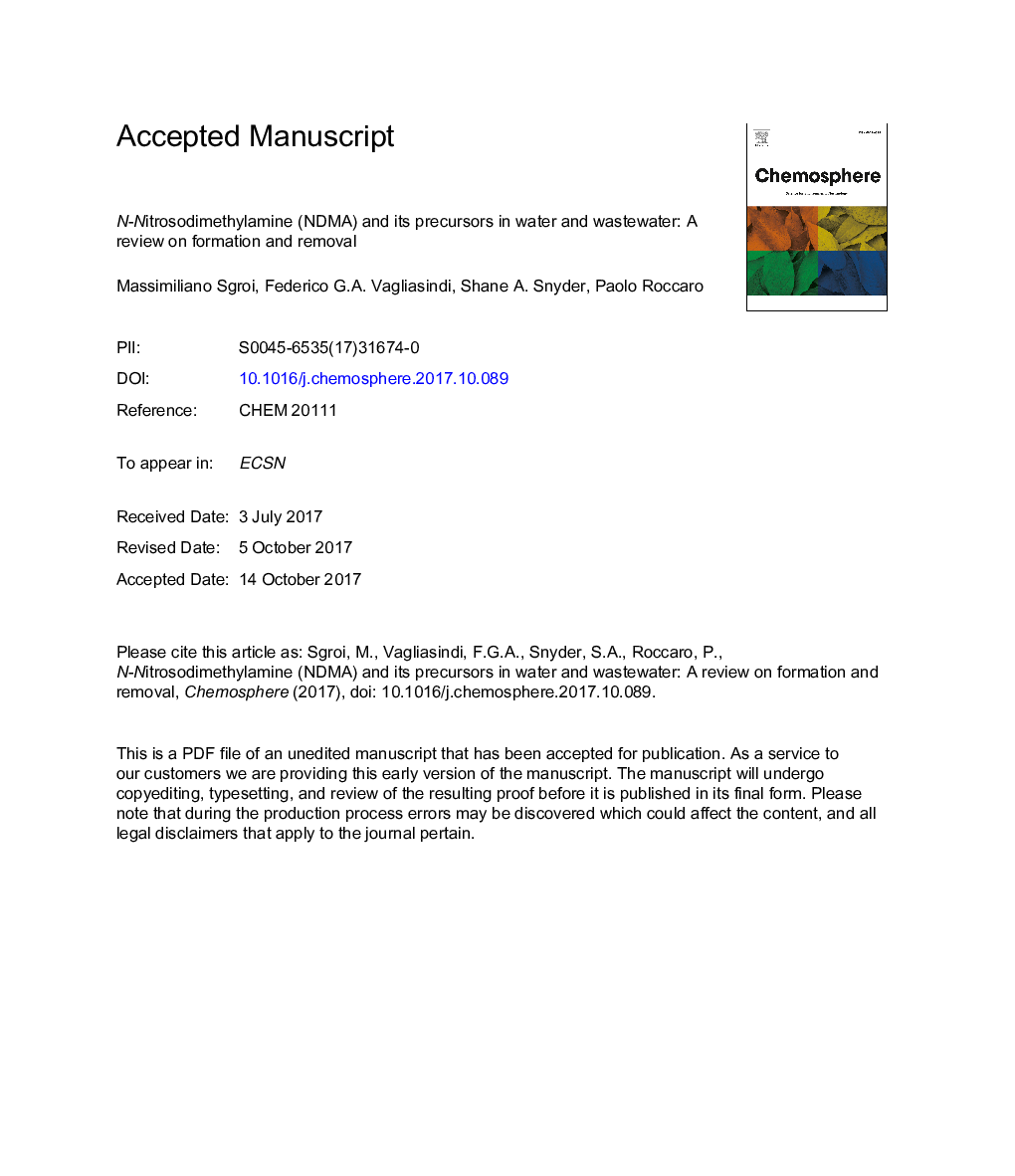 N-Nitrosodimethylamine (NDMA) and its precursors in water and wastewater: A review on formation and removal