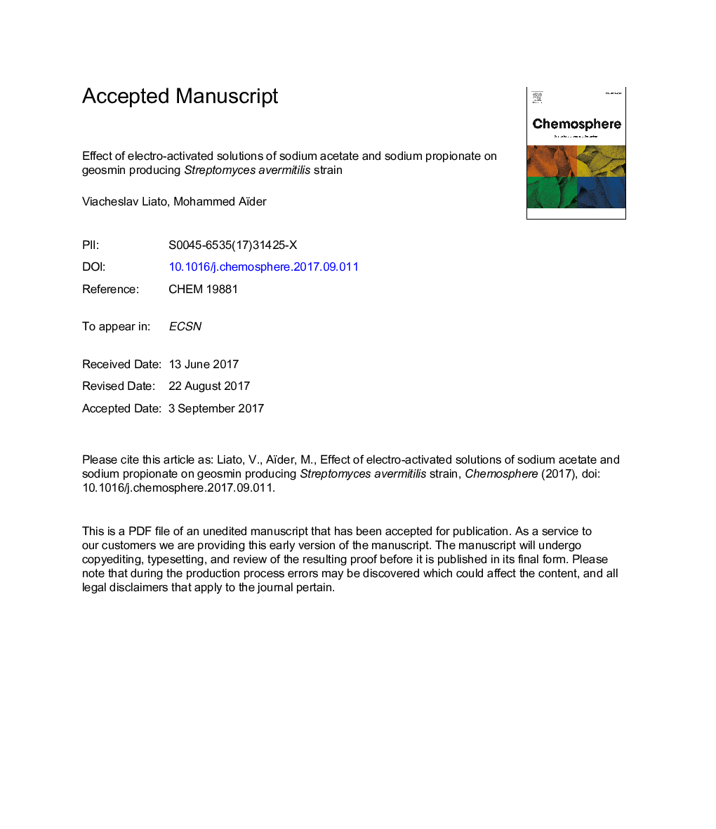 اثر محلول های الکترو فعال استات سدیم و پروپانات سدیم بر ژئوشیمیایی تولید استرپتومایسس اورمتیلیس 