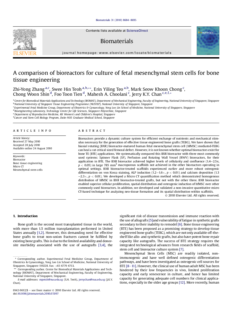 A comparison of bioreactors for culture of fetal mesenchymal stem cells for bone tissue engineering