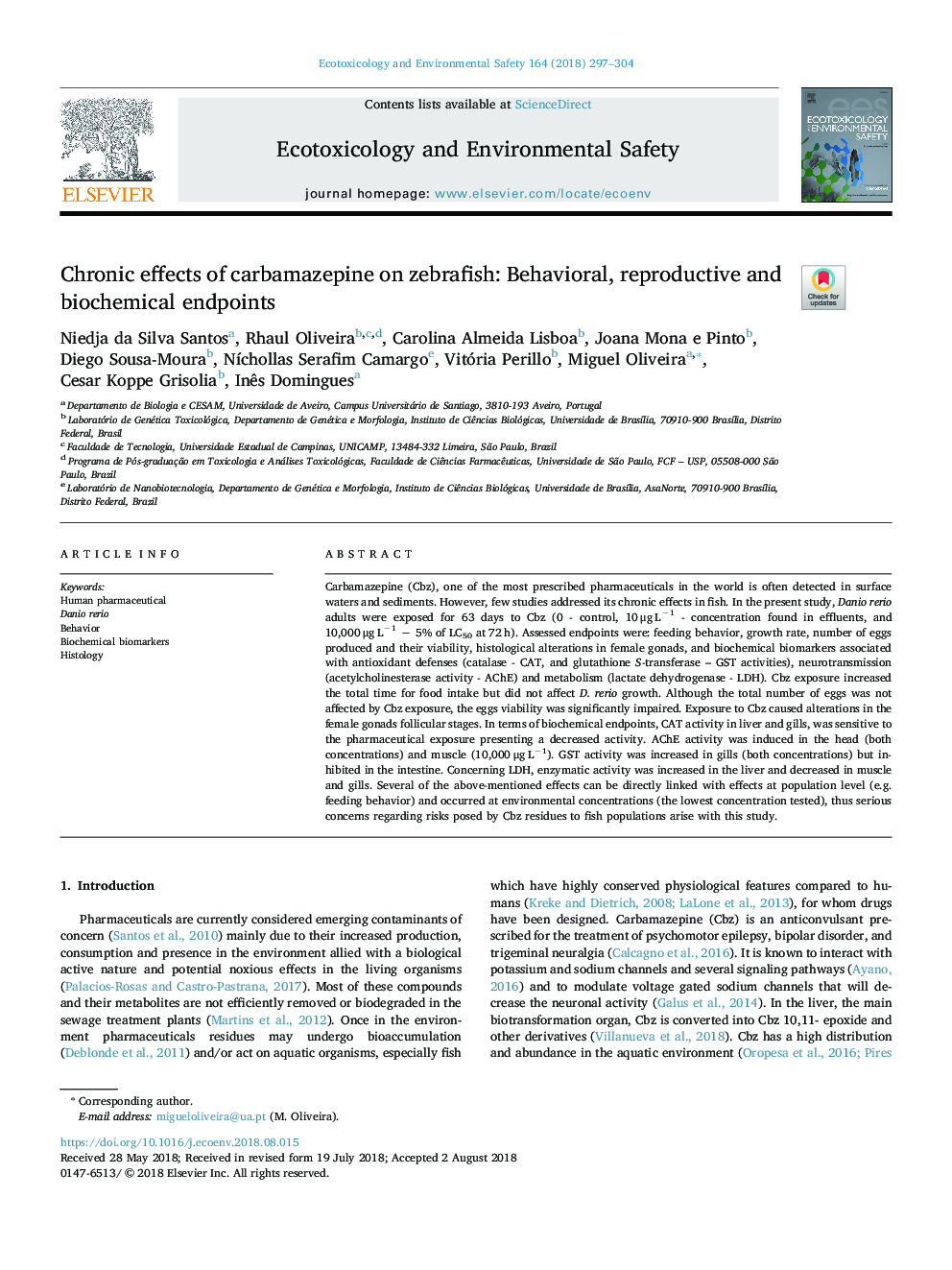 اثرات مزمن کاربامازپین بر روی ماهی قزل آلا: نقطه های رفتاری، باروری و بیوشیمیایی 