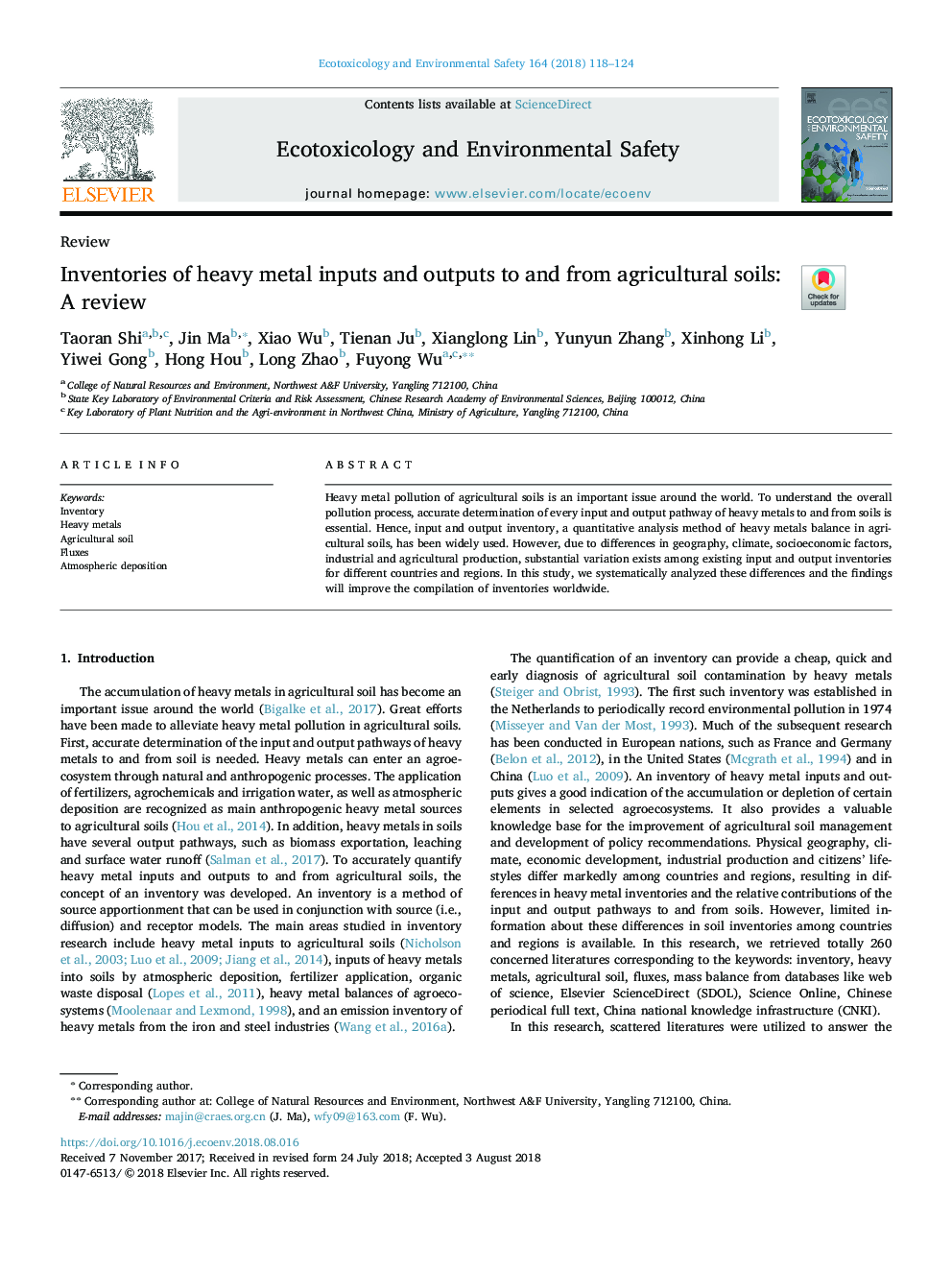 Inventories of heavy metal inputs and outputs to and from agricultural soils: A review