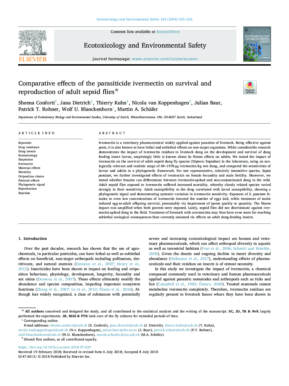 Comparative effects of the parasiticide ivermectin on survival and reproduction of adult sepsid flies