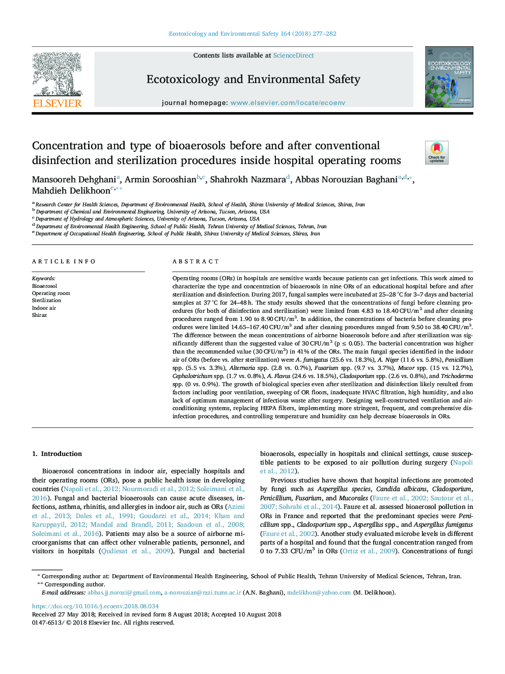 Concentration and type of bioaerosols before and after conventional disinfection and sterilization procedures inside hospital operating rooms