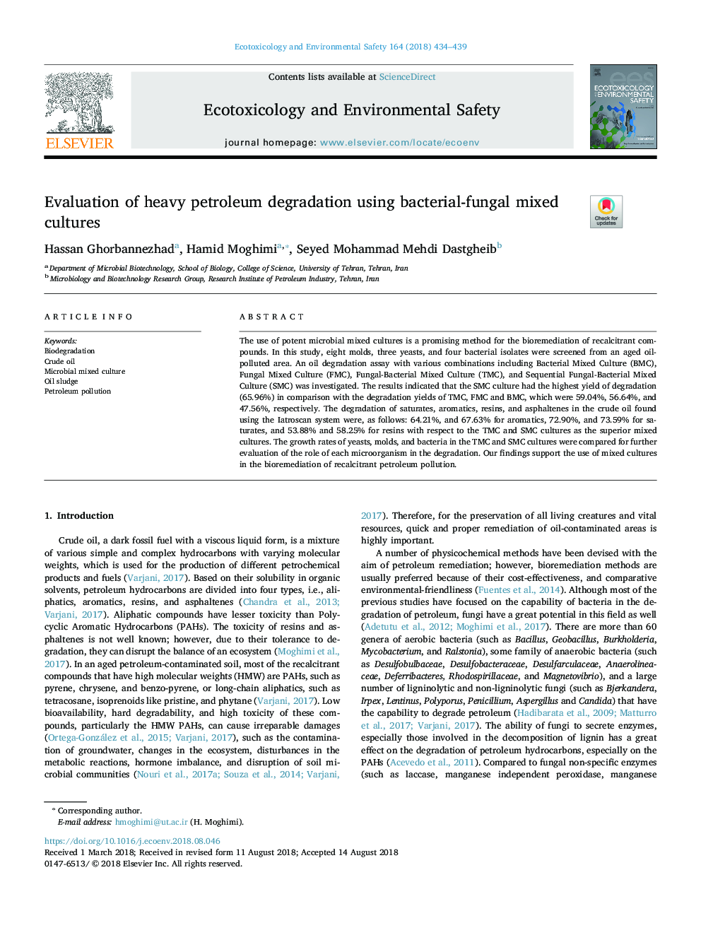 Evaluation of heavy petroleum degradation using bacterial-fungal mixed cultures