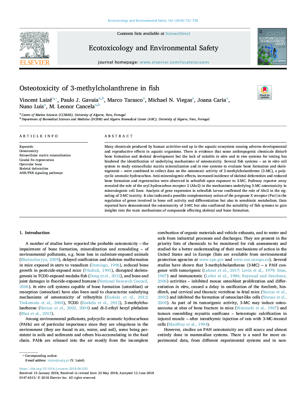 Osteotoxicity of 3-methylcholanthrene in fish