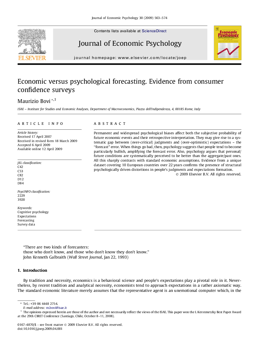 Economic versus psychological forecasting. Evidence from consumer confidence surveys