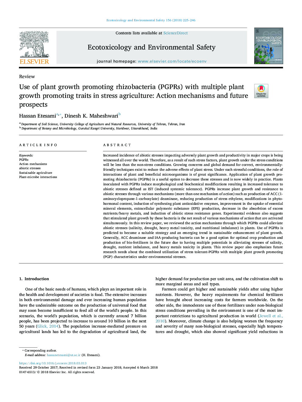 Use of plant growth promoting rhizobacteria (PGPRs) with multiple plant growth promoting traits in stress agriculture: Action mechanisms and future prospects