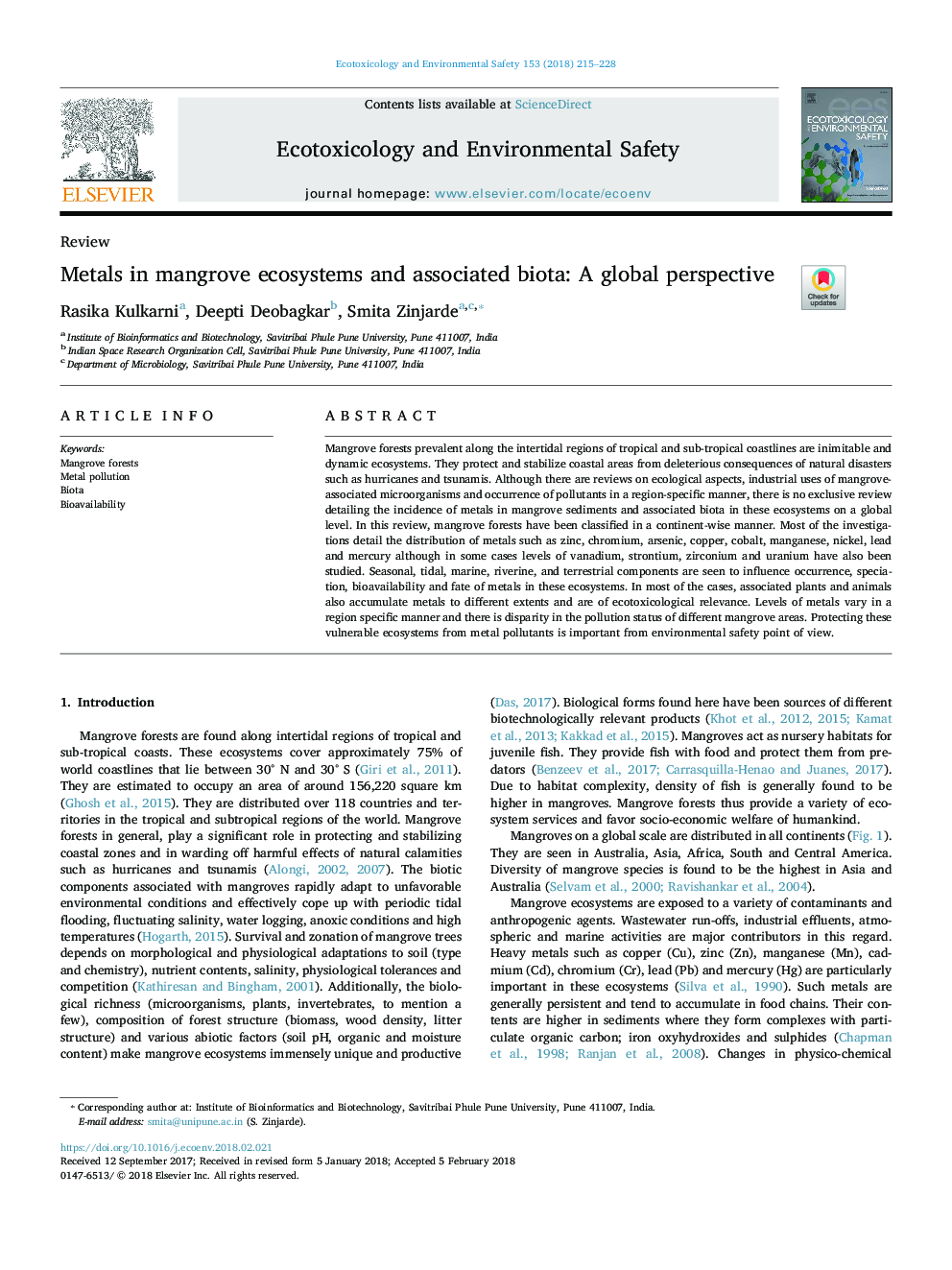 Metals in mangrove ecosystems and associated biota: A global perspective