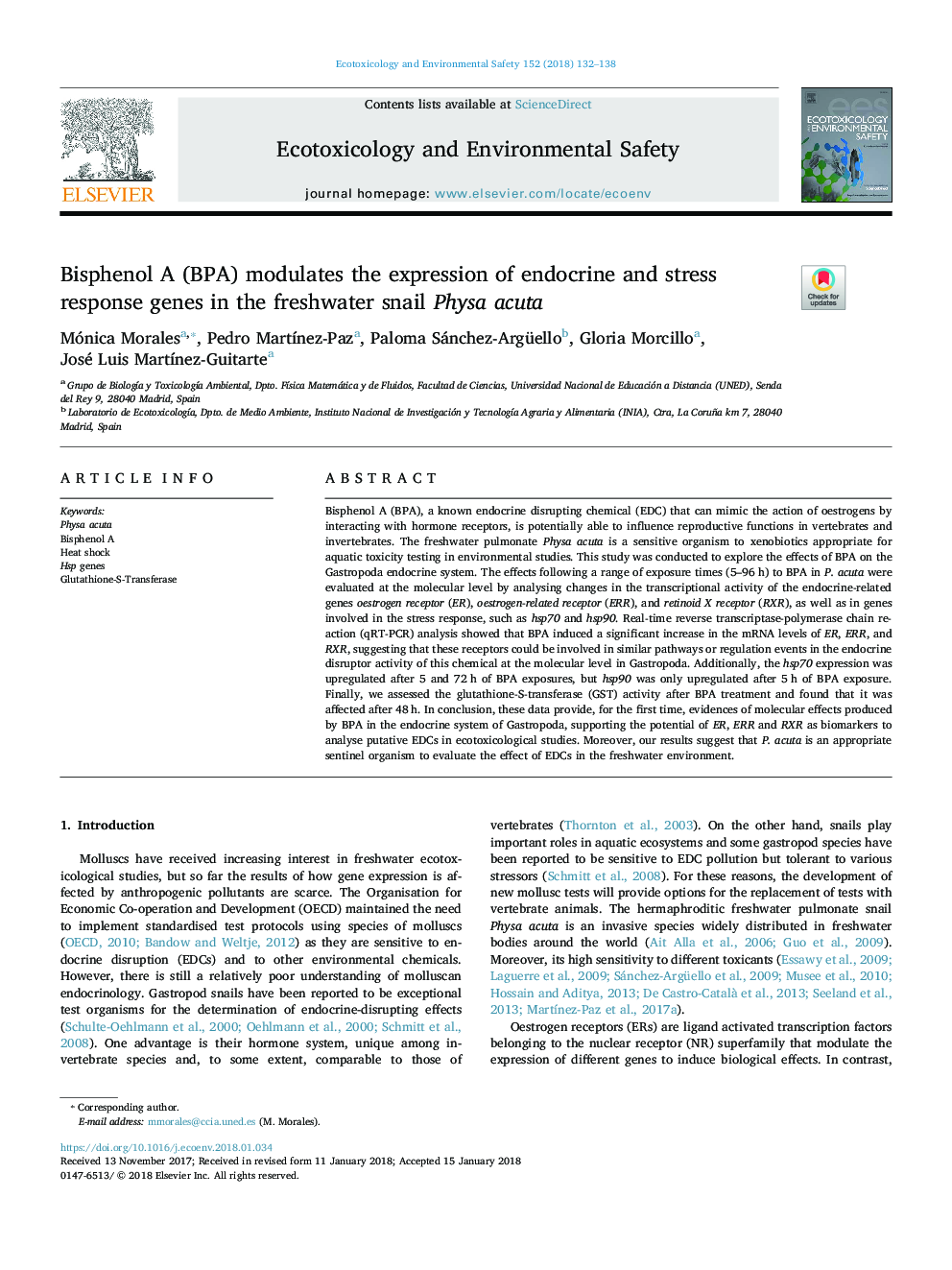 Bisphenol A (BPA) modulates the expression of endocrine and stress response genes in the freshwater snail Physa acuta