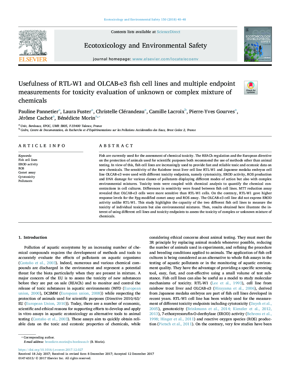 Usefulness of RTL-W1 and OLCAB-e3 fish cell lines and multiple endpoint measurements for toxicity evaluation of unknown or complex mixture of chemicals