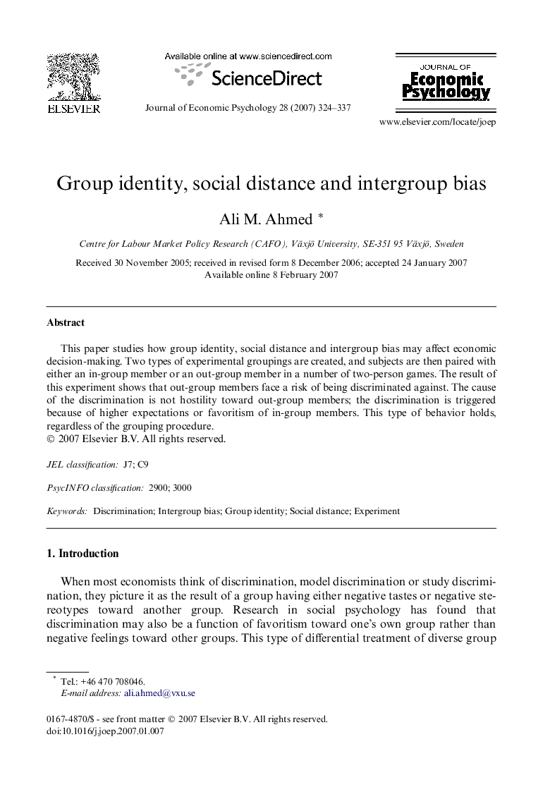 Group identity, social distance and intergroup bias