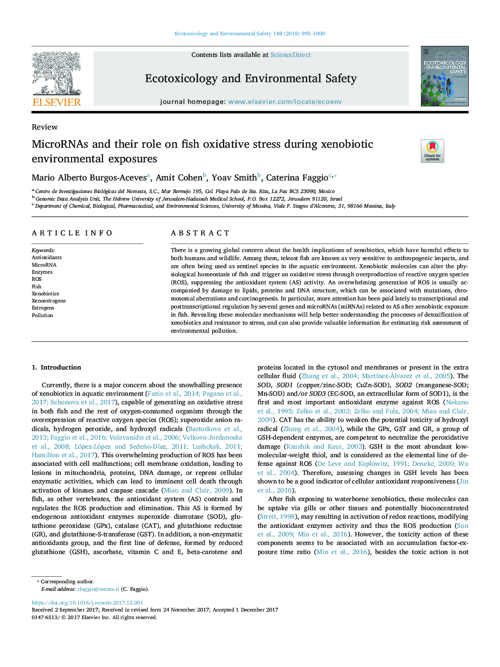 MicroRNAs and their role on fish oxidative stress during xenobiotic environmental exposures