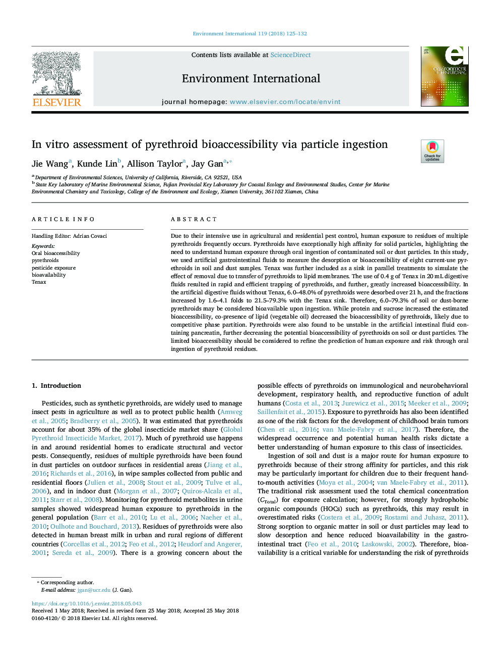 In vitro assessment of pyrethroid bioaccessibility via particle ingestion