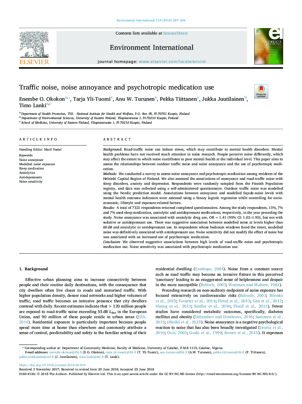 Traffic noise, noise annoyance and psychotropic medication use