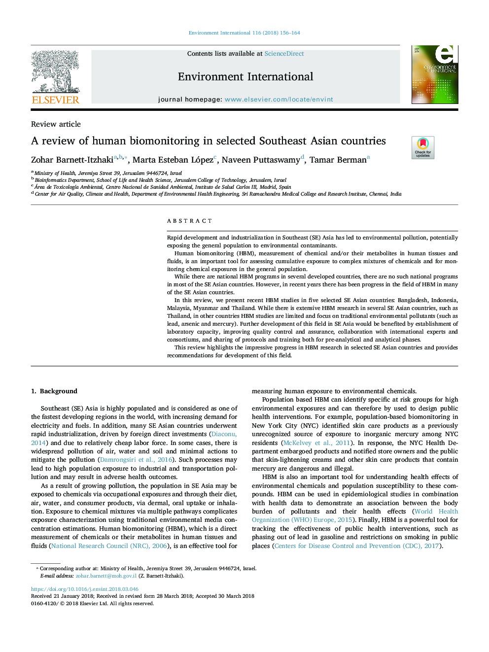 A review of human biomonitoring in selected Southeast Asian countries