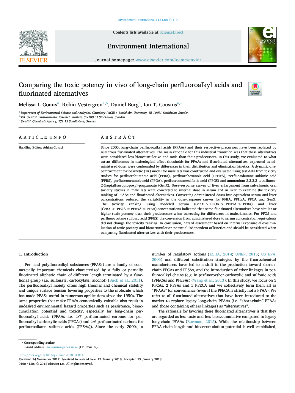 Comparing the toxic potency in vivo of long-chain perfluoroalkyl acids and fluorinated alternatives