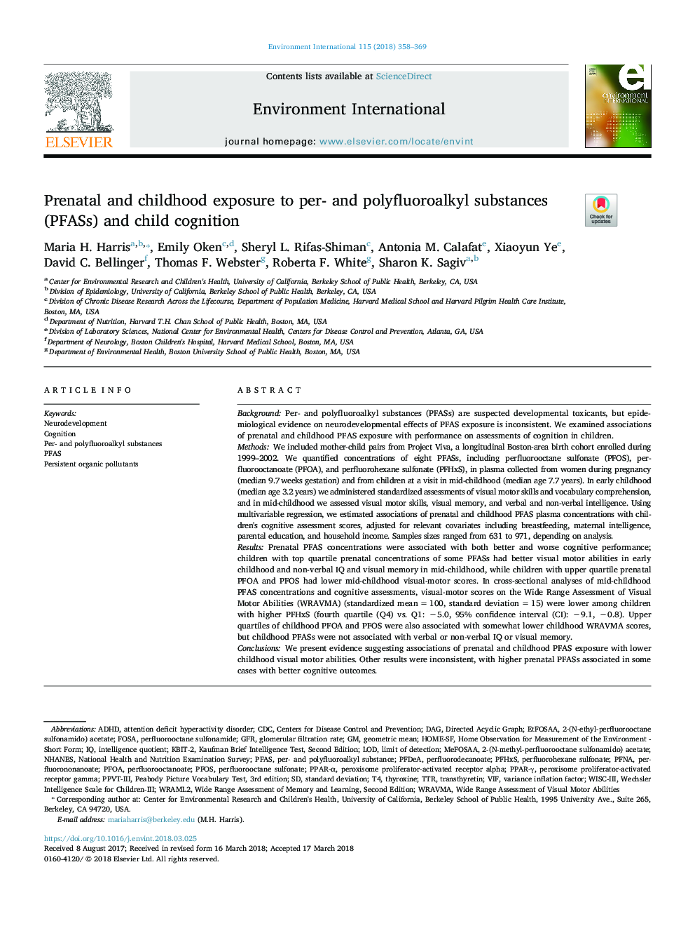 Prenatal and childhood exposure to per- and polyfluoroalkyl substances (PFASs) and child cognition